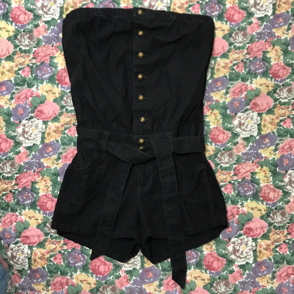 Brand New Black Denim Strapless Romper